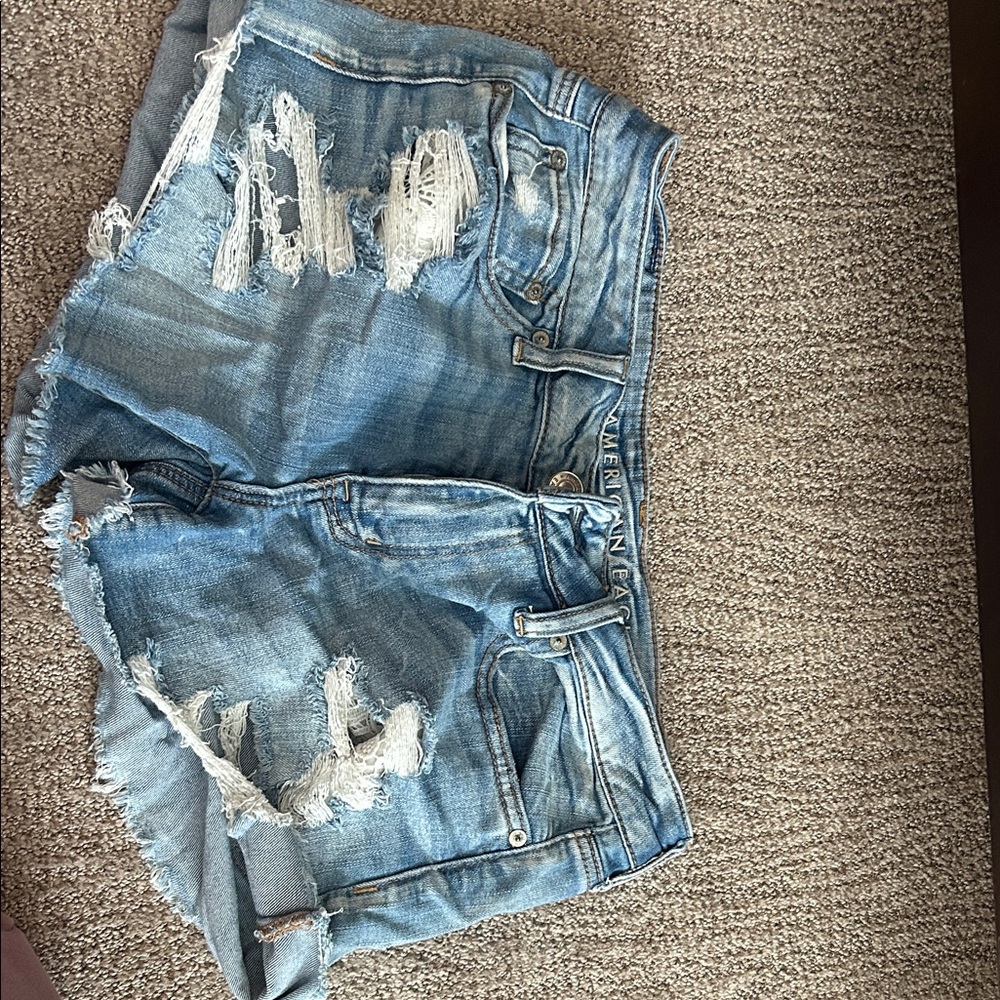 American Eagle Outfitters Light Blue Distressed Jean Shorts